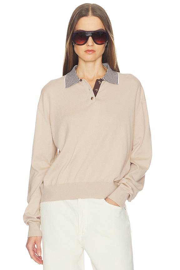 view 1 of 6 Marielle Long Sleeve Knit Polo in Tan