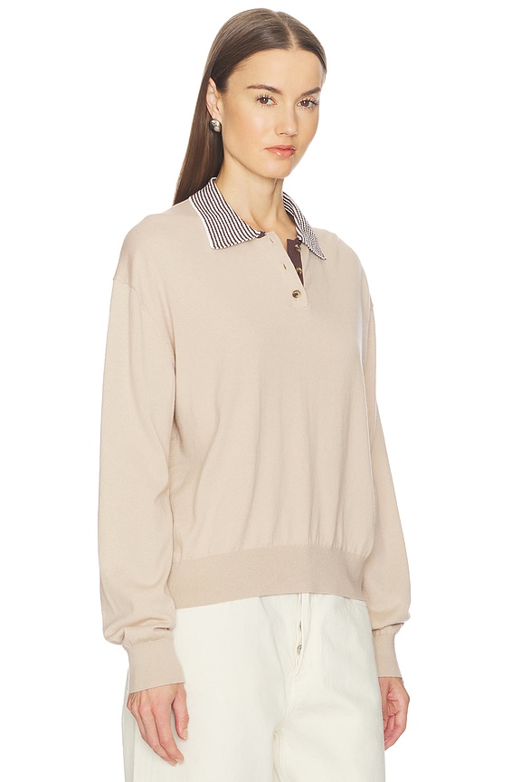 view 2 of 6 Marielle Long Sleeve Knit Polo in Tan
