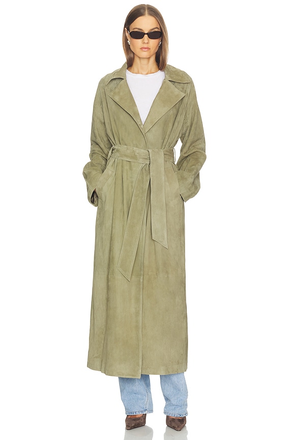 view 2 of 7 Louise Suede Coat in Dark Sage Green
