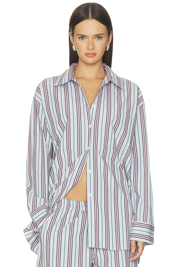 view 2 of 7 Aubrey Shirt in Light Blue & Pink Stripe