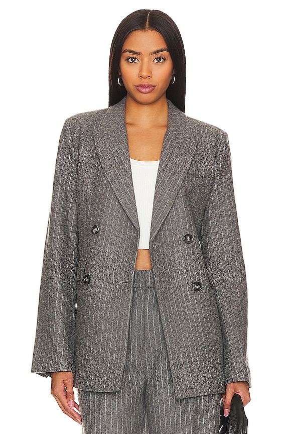 Rue Sophie Roen Suit Jacket in Heather Grey Stripe | REVOLVE