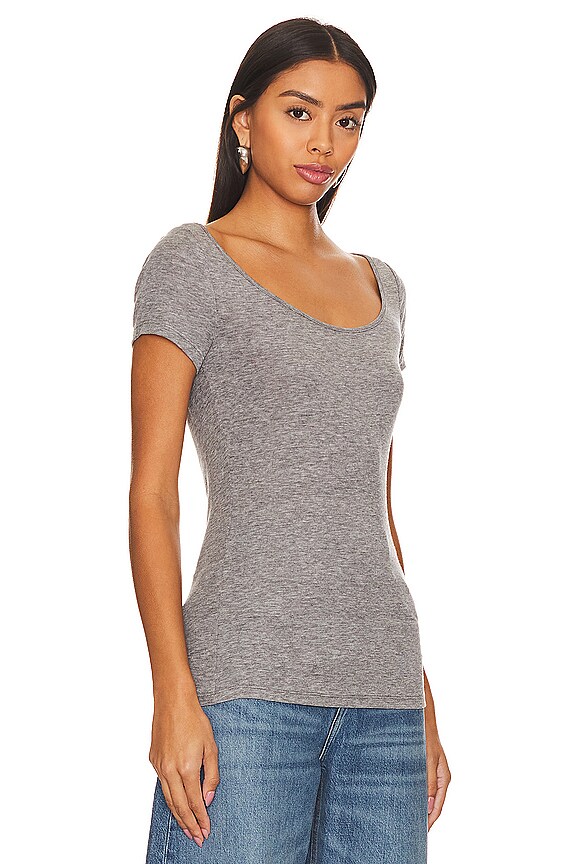 view 2 of 4 Open Neck Long Tee in Heather Grey