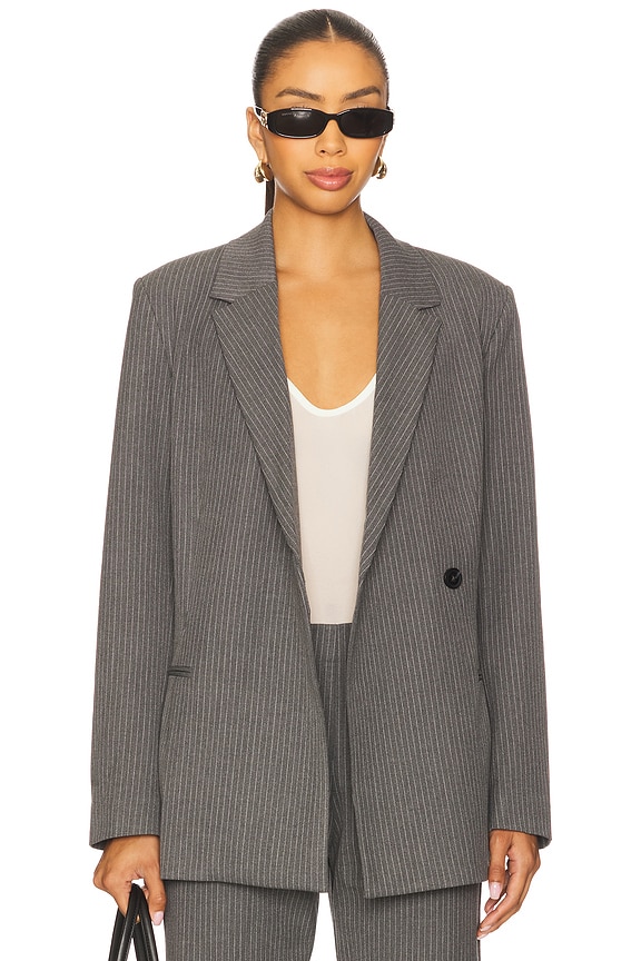 view 2 of 5 BLAZER AVEC CEINTURE SALOT in Dark Gull Gray Pinstripe