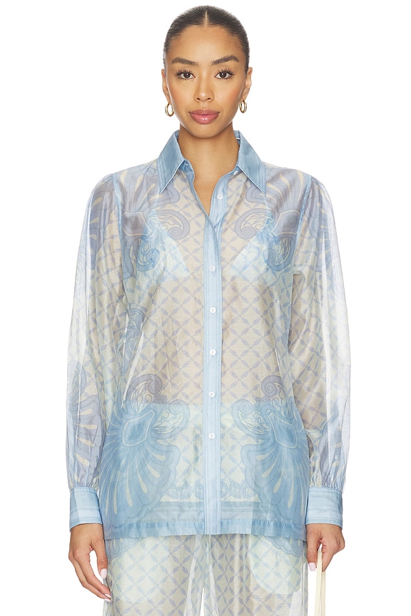 view 2 of 5 Susan Shirt in Aqua Shell Print