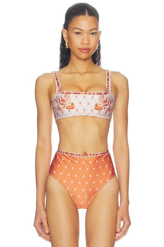 view 1 of 4 Lilia Bikini Top in Orange Mosaic Print