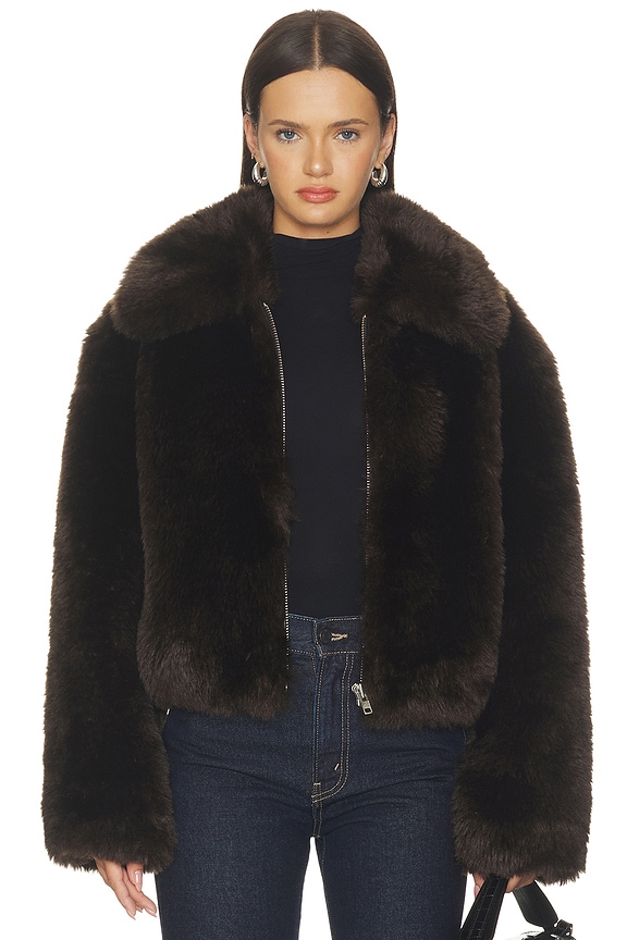 view 2 of 5 Aya Faux Fur Jacket in Dark Brown