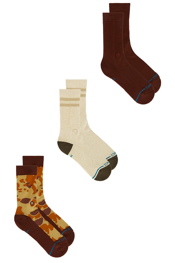 view 2 of 5 Camo Crew 3 Pack Socks in Brown
