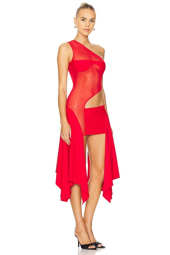 view 2 of 3 МИНИ-ПЛАТЬЕ С ОДНИМ ПЛЕЧОМ И АСИММЕТРИЧНЫМ ВЫРЕЗОМ in Red