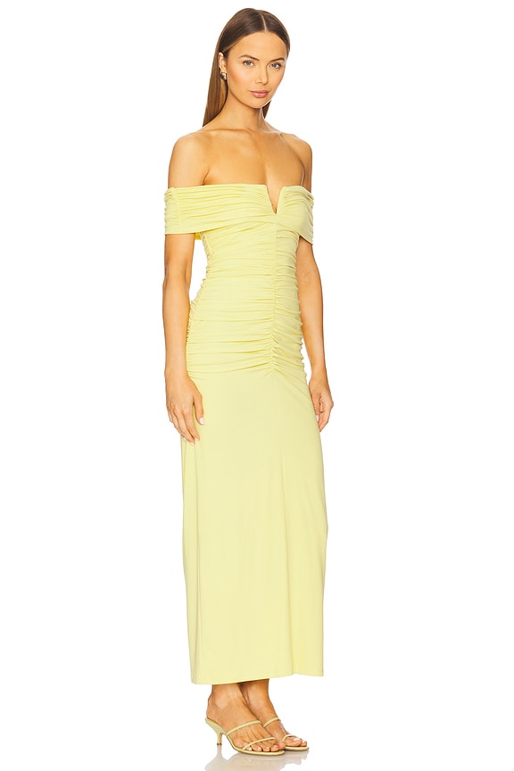 view 2 of 3 V Wire Gathered Off The Shoulder Dress in Lemon Zest