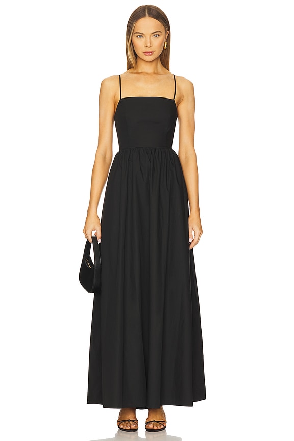 view 1 of 3 Poplin Lace Up String Maxi Dress in Black