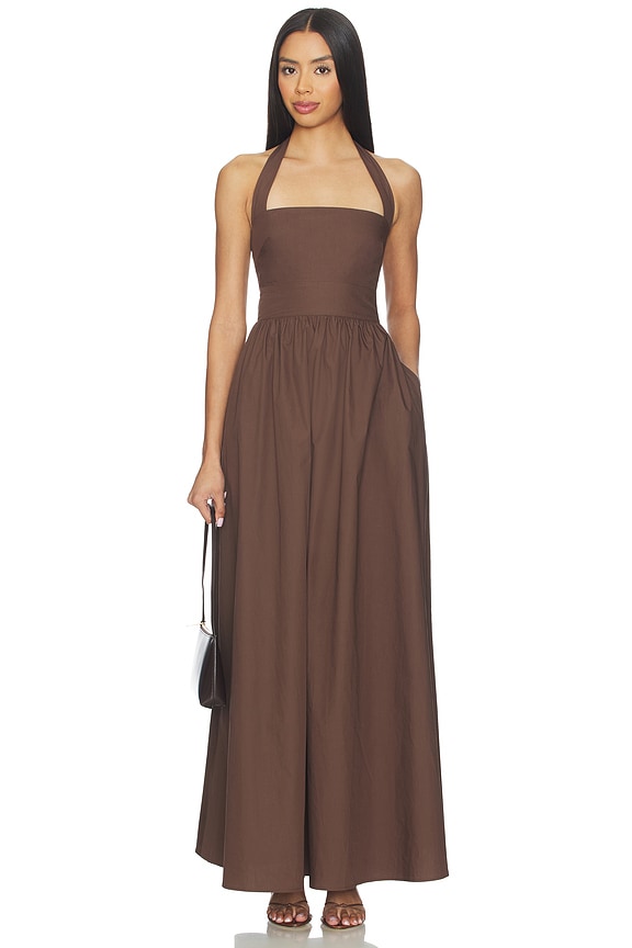 view 1 of 4 VESTIDO POPLIN TIE HALTER in Brown