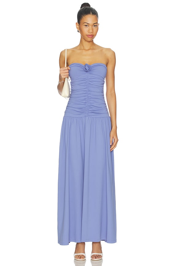 view 1 of 3 ROBE CENTER GATHERED FLOWER TUBE in Blue Velvet