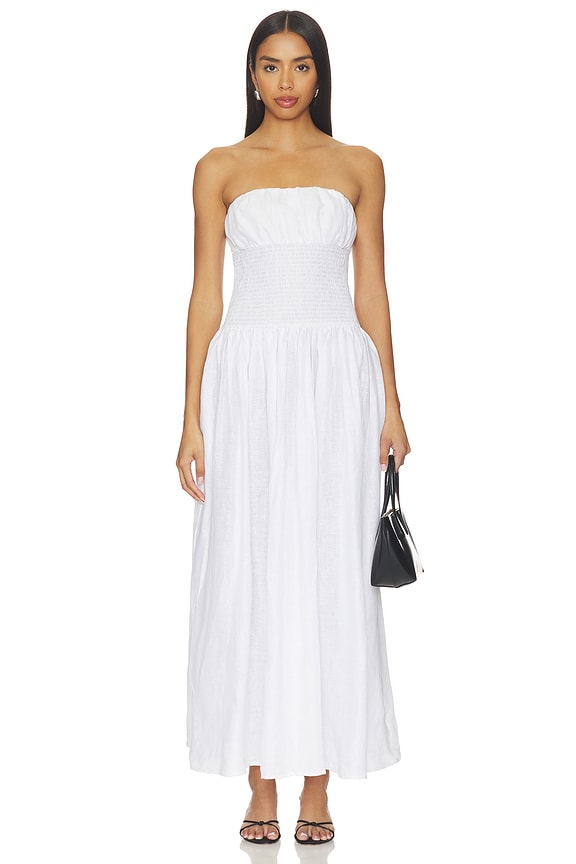view 1 of 3 Solid Linen Smocked Waist Tube Maxi Dress in Sugar