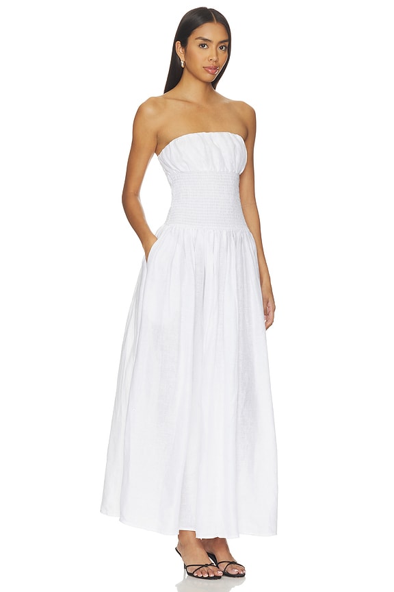 view 2 of 3 Solid Linen Smocked Waist Tube Maxi Dress in Sugar