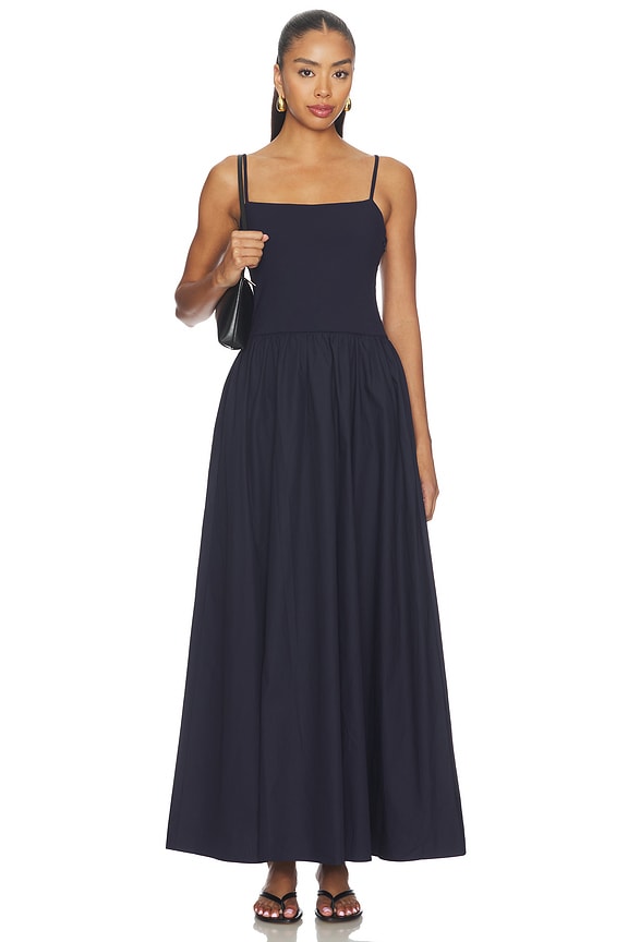 view 1 of 3 Poplin String Drop Waist Maxi Dress in Midnight