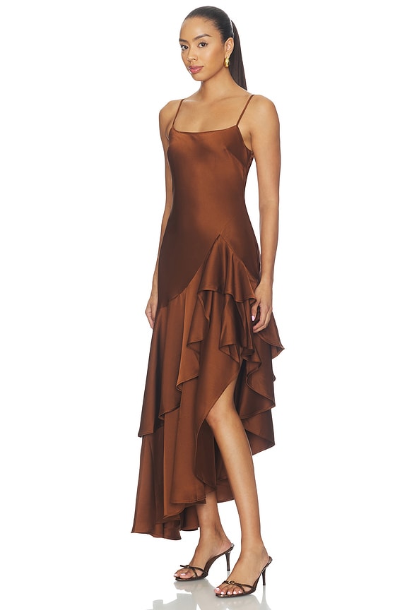 view 2 of 3 Double Ruffle High Low Dress in Toast