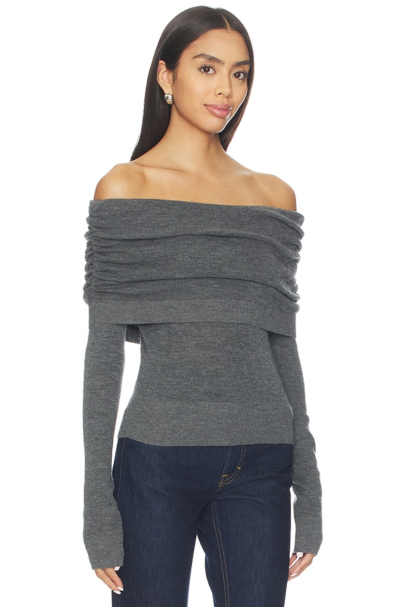 view 2 of 4 Light Merino Off Shoulder Sweater in Melange Grey
