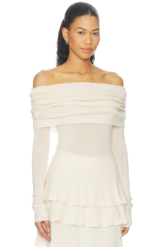 view 2 of 4 Light Merino Off Shoulder Sweater in Belgian Cream