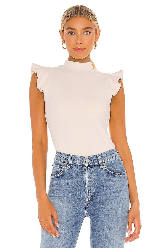 view 1 of 4 Ruffle Mock Neck Top in Blanched Almond