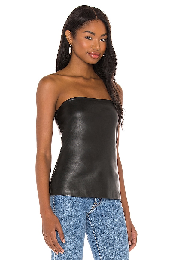 view 2 of 4 Faux Leather Tube Top in Black