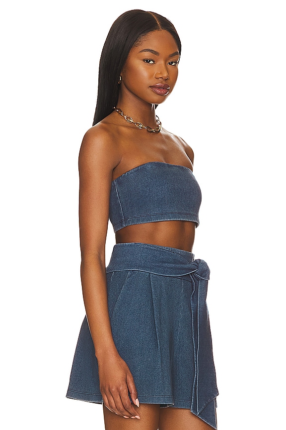 view 2 of 4 Stretch Denim Micro Tube Top in Light Denim