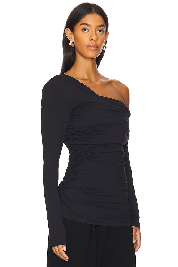 view 2 of 4 One Shoulder Off Shoulder Long Sleeve Top in Black