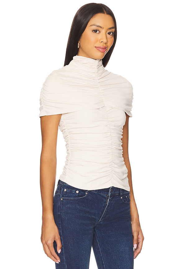 view 2 of 4 Mock Neck Overlay Gathered Top in Blanched Almond