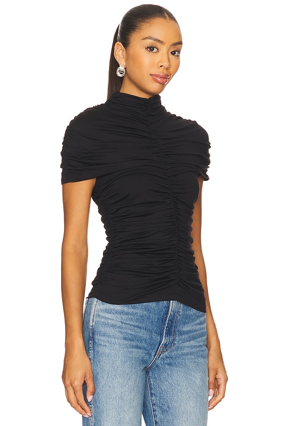 view 2 of 4 Mock Neck Overlay Gathered Top in Black