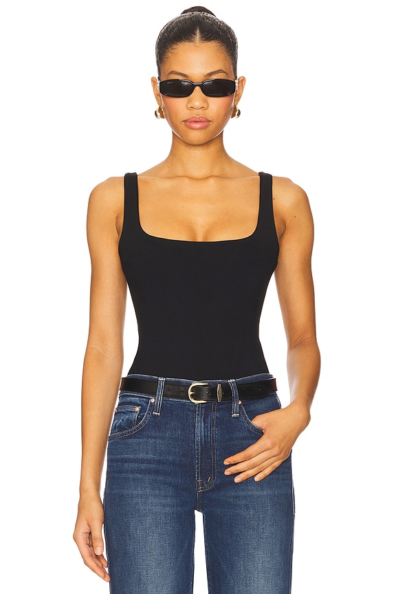 view 1 of 6 Essential Low Back Tank Thong Back Bodysuit in Black