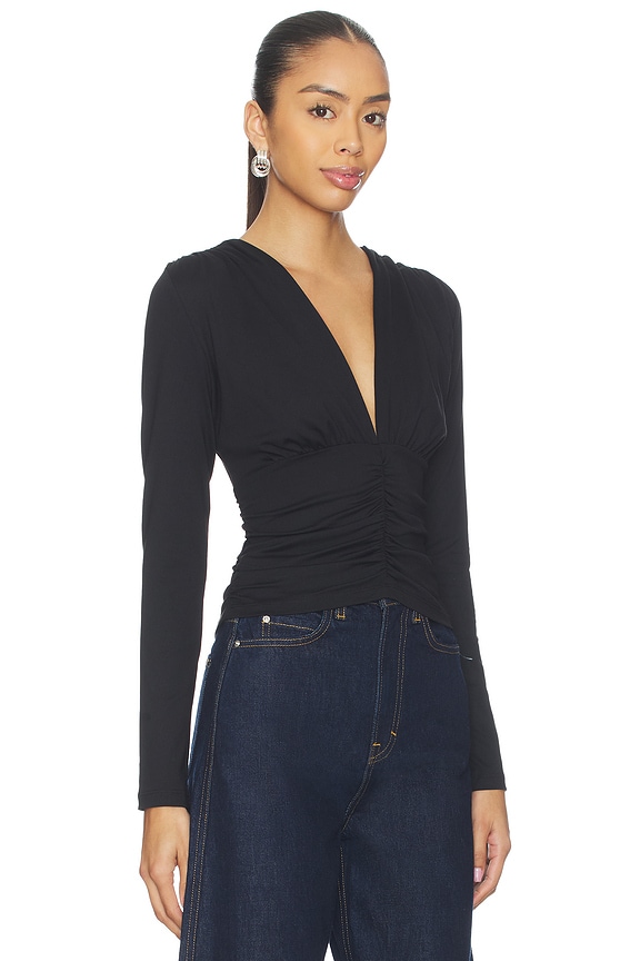 view 2 of 4 Gathered V Long Sleeve Top Top in Black