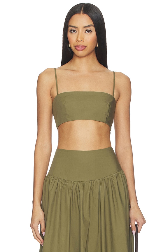 view 1 of 4 Poplin Crop String Top in Whipped Cream in Olive Green