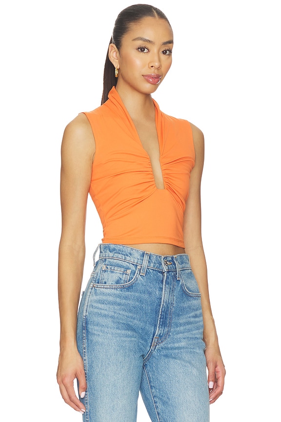 view 2 of 4 Square Gathered Sleeveless Top in Apricot