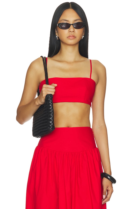 view 1 of 4 Poplin Crop String Top in Perfect Red