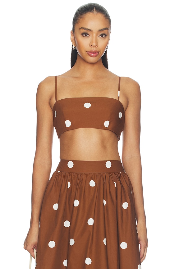 view 1 of 4 Polka Poplin Crop String Top in Toast & Sugar