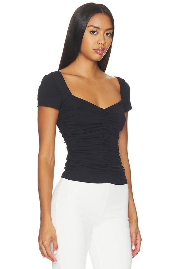 view 2 of 4 Sweetheart Shortsleeve Gathered Top in Black