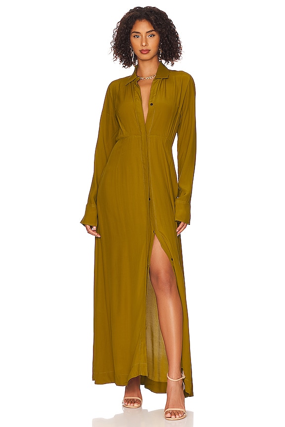 Swf Long Sleeve Button Up Maxi Dress In Pear Revolve