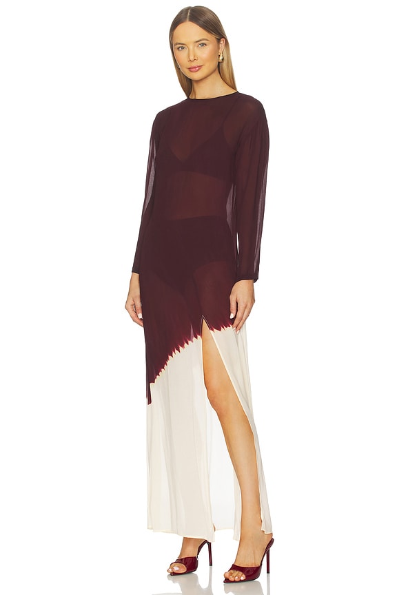 view 2 of 3 VESTIDO LARGO CON PANELES TRANSPARENTES in Merlot Cloud