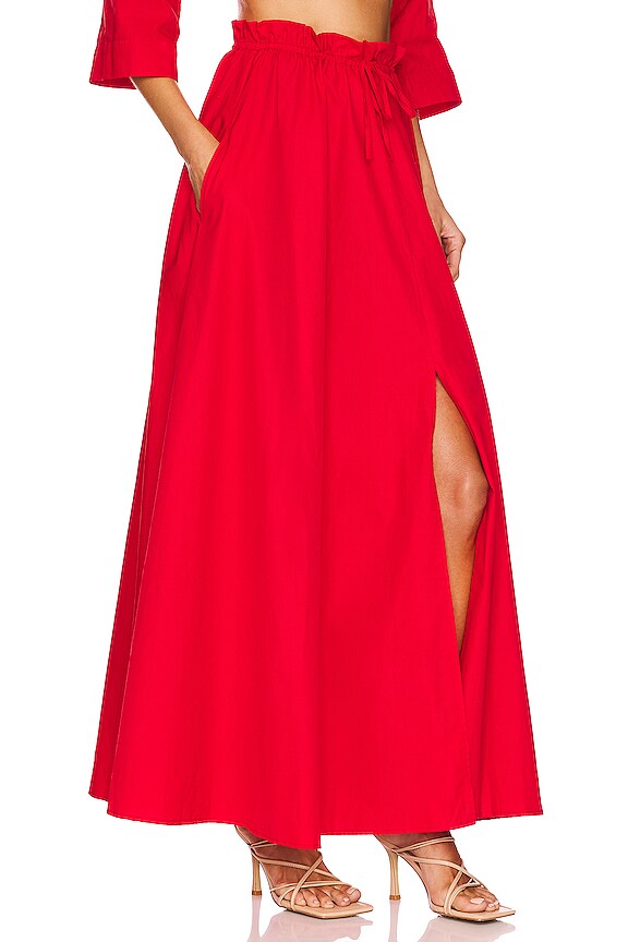 view 2 of 4 Drawstring Maxi Skirt in Red