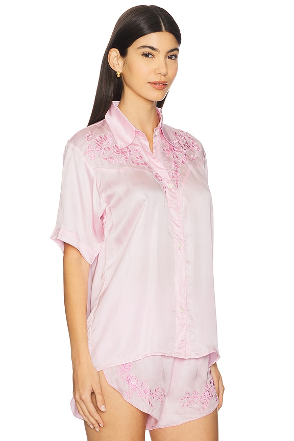 view 2 of 5 Embroidered Short Sleeve Shirt in Rose Quartz