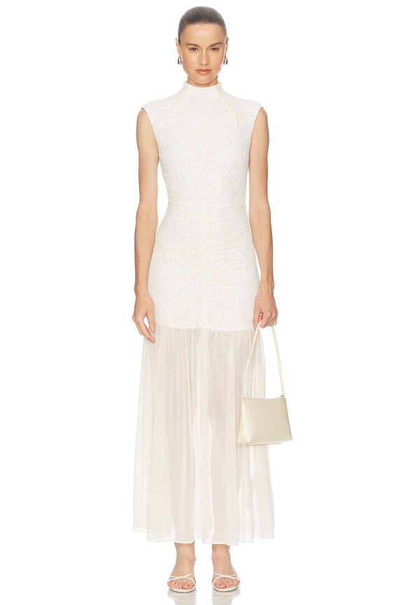 view 1 of 4 MAXIVESTIDO LACE RUCHED MAXI DRESS in Egret