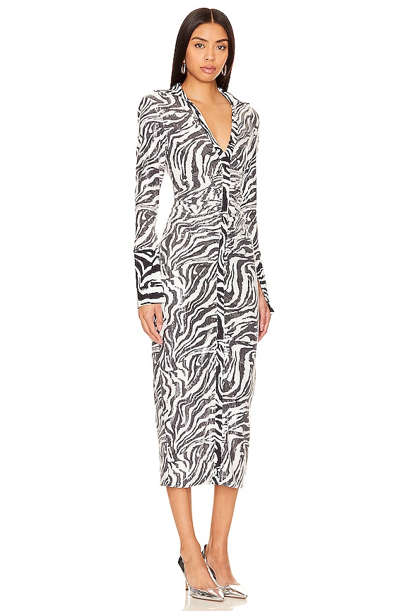 view 2 of 4 VESTIDO CAMISERO MIDI SEQUINS in Zebra Black & White
