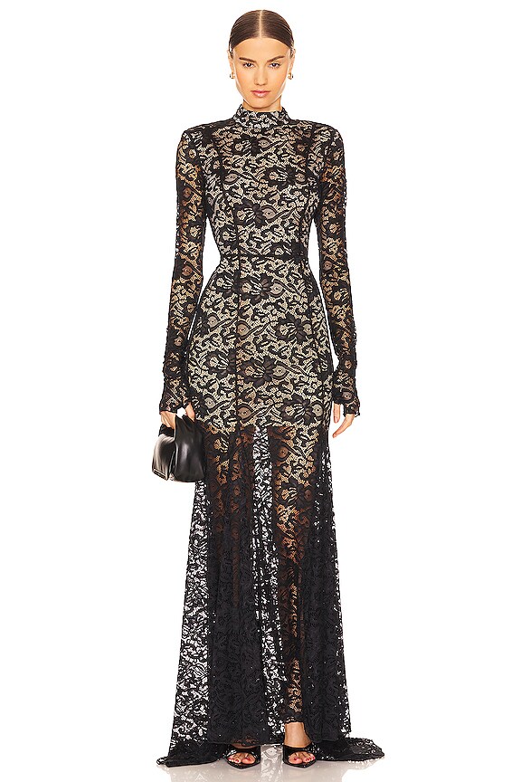 view 2 of 4 ROBE MAXI EN DENTELLE AVEC TRAINE in Black