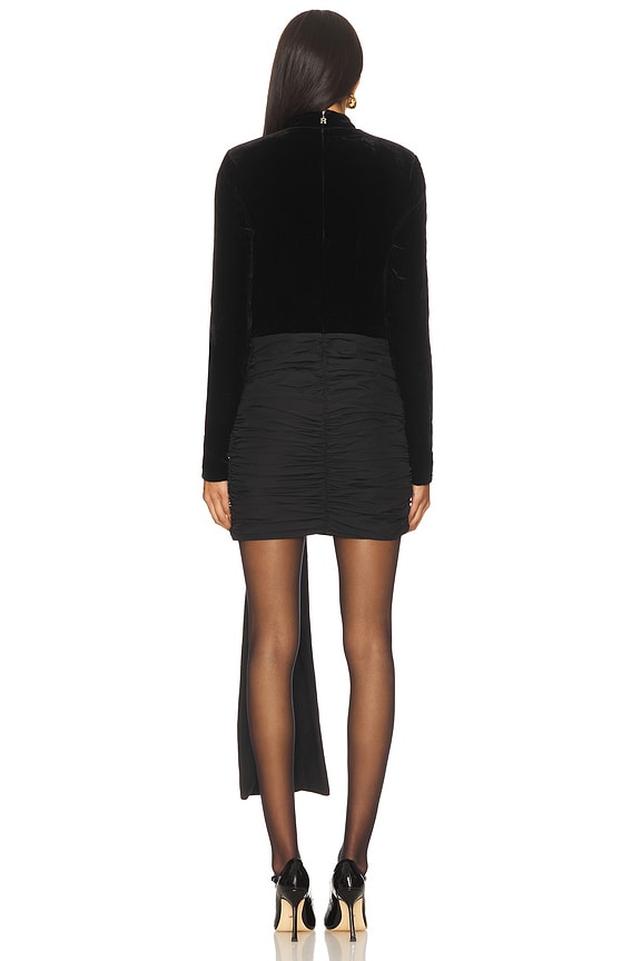 ROTATE Velvet Bow Mini Dress in Black