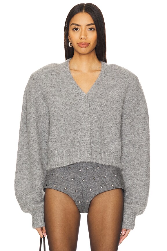 view 2 of 5 CÁRDIGAN KNIT CROPPED in Grey Melange