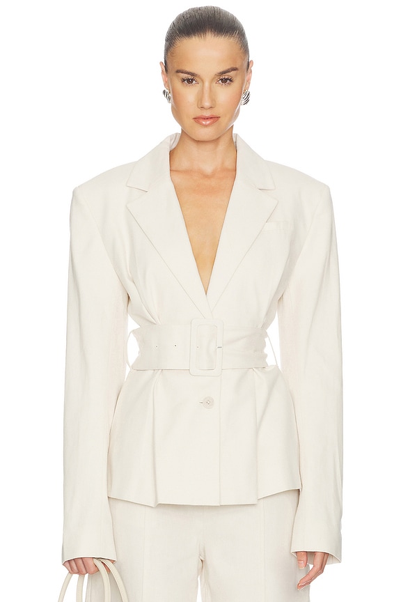 view 1 of 4 Linen Suiting Blazer in Pumice Stone