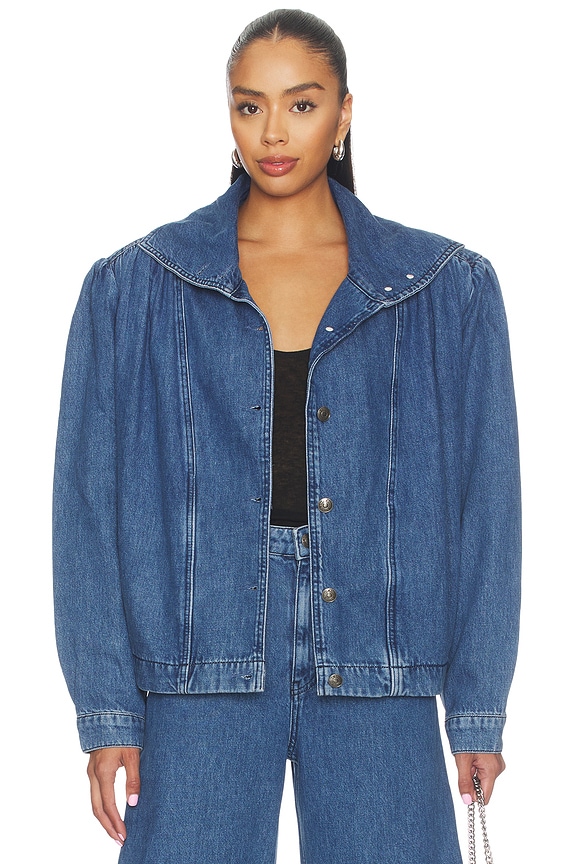 view 1 of 5 CHAQUETA DENIM GATHERED DENIM JACKET in Medium Blue Denim