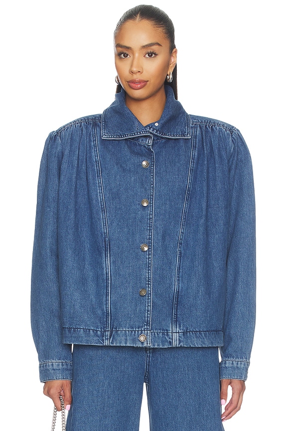 view 2 of 5 CHAQUETA DENIM GATHERED DENIM JACKET in Medium Blue Denim