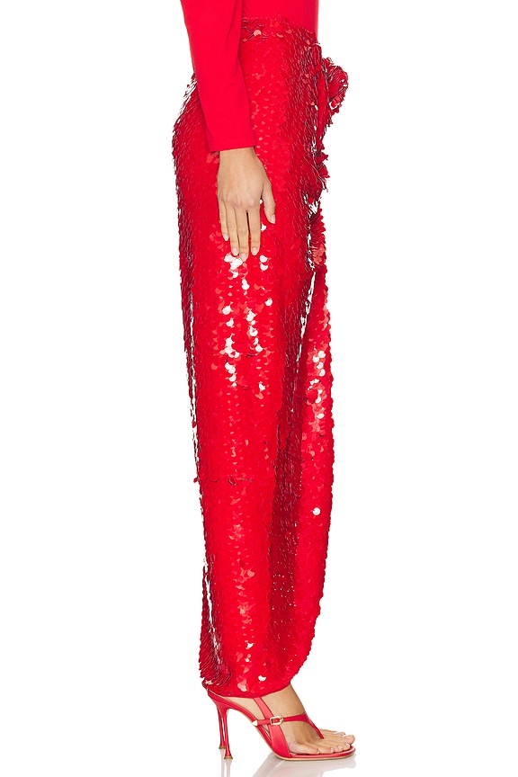 view 2 of 6 Asymmetric Sequin Skirt in Racing Red