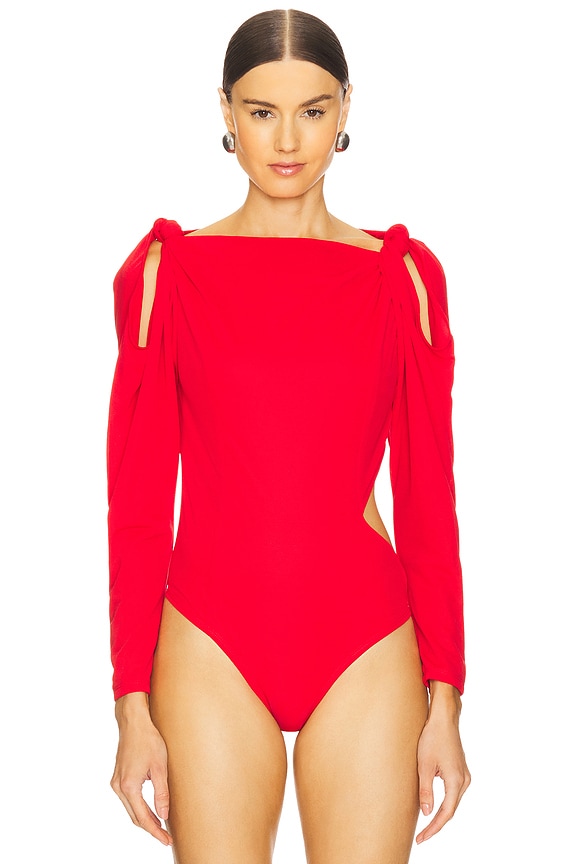 view 2 of 6 Knotted Bodysuit in Racing Red