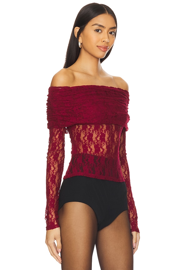 view 2 of 4 Lace Long Sleeve Top in Ruby Wine